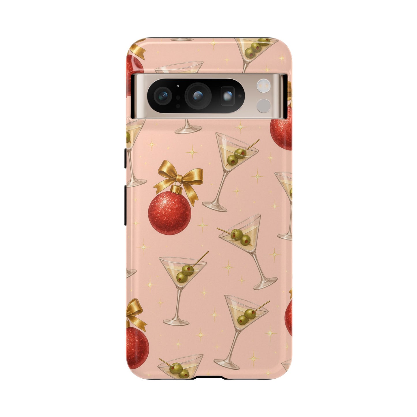 Cocktail Ornament Phone Case – Pink Martini & Cherry Pattern | Glossy or Matte for Iphone, Samsung Galaxy and Pixel