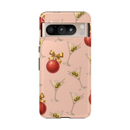 Cocktail Ornament Phone Case – Pink Martini & Cherry Pattern | Glossy or Matte for Iphone, Samsung Galaxy and Pixel