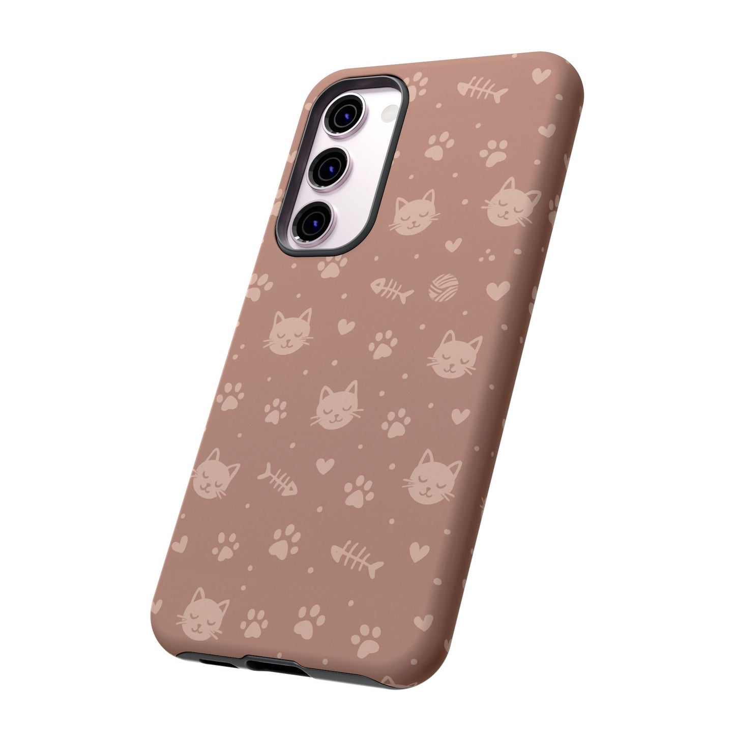 Cute Cat Pattern Phone Case | Paw Prints, Fishbone & Yarn Design Tough Case