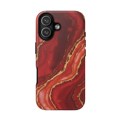 Red Agate Marble Phone Case – Gold Vein Luxury Stone Tough Case (iPhone, Samsung, Pixel)