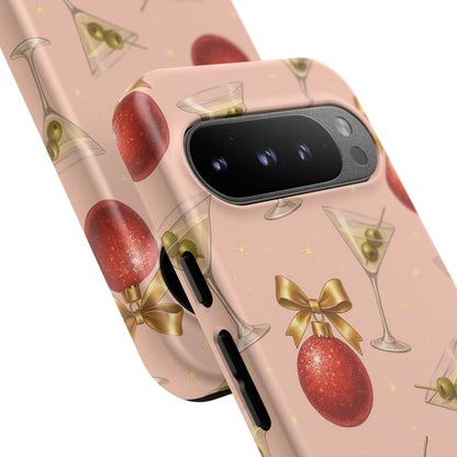 Cocktail Ornament Phone Case – Pink Martini & Cherry Pattern | Glossy or Matte for Iphone, Samsung Galaxy and Pixel
