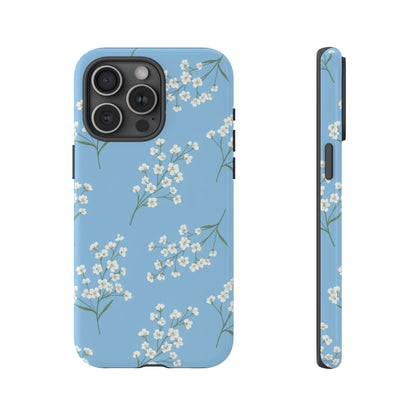 Baby’s Breath Floral Phone Case – Blue Minimal Flower Aesthetic Tough Case