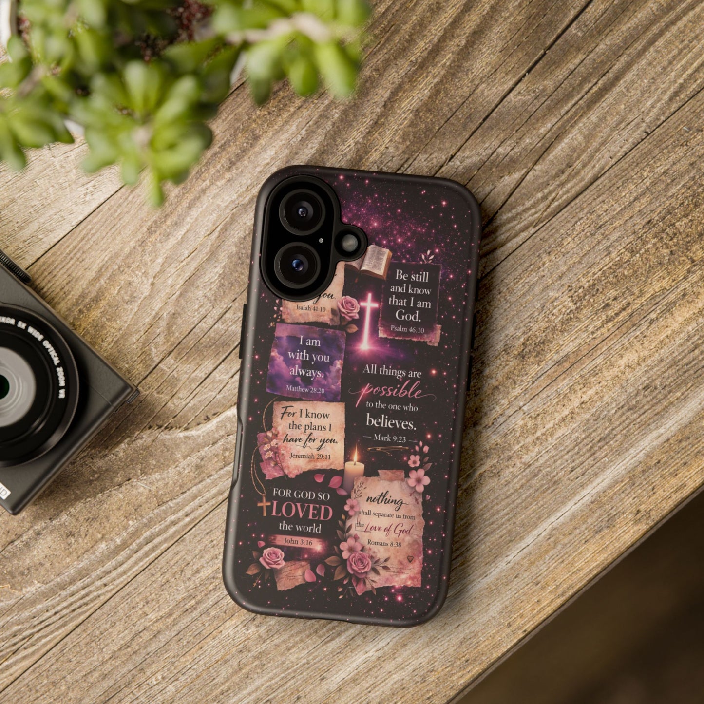 Christian Bible Verse Phone Case Pink Floral Faith Tough Protective Cover Gift