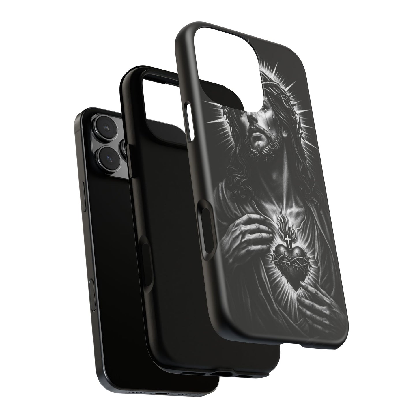 Jesus Sacred Heart Phone Case Black White Christian Faith Aesthetic
