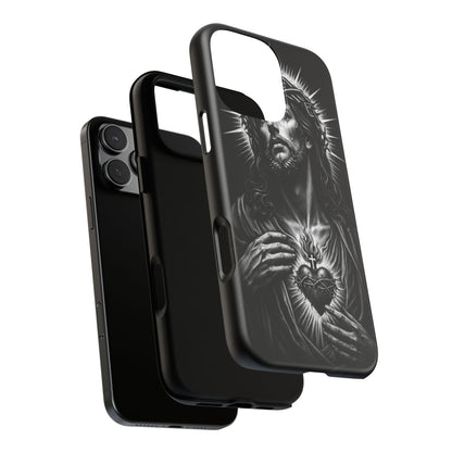 Jesus Sacred Heart Phone Case Black White Christian Faith Aesthetic