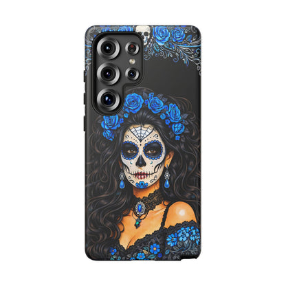 Blue Sugar Skull Woman Phone Case – Day of the Dead Aesthetic Tough Cover