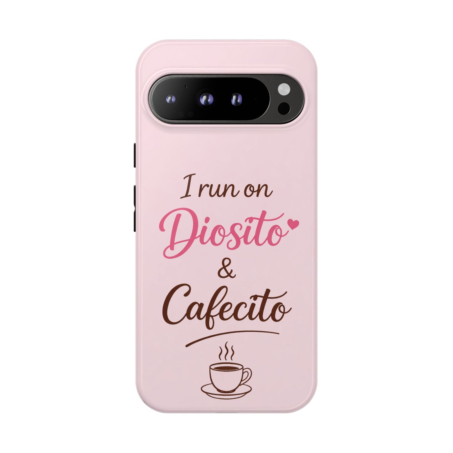 I Run on Diosito y Cafecito Phone Case, Pink Aesthetic Latina Faith Coffee Case, Girly Protective iPhone Samsung Cover