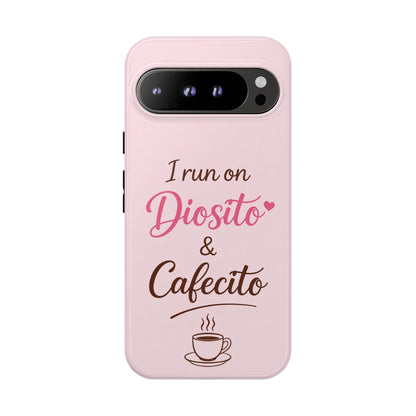 I Run on Diosito y Cafecito Phone Case, Pink Aesthetic Latina Faith Coffee Case, Girly Protective iPhone Samsung Cover