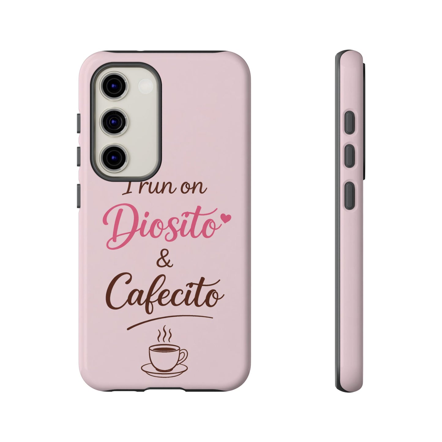 I Run on Diosito y Cafecito Phone Case, Pink Aesthetic Latina Faith Coffee Case, Girly Protective iPhone Samsung Cover