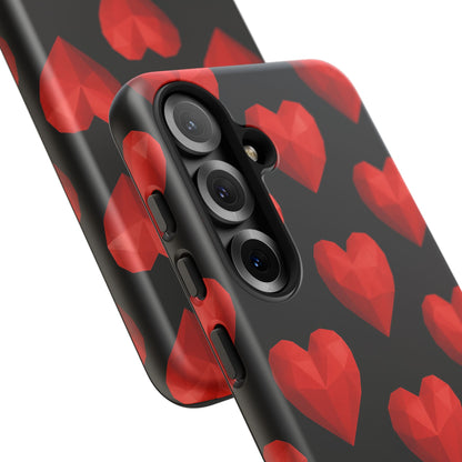 Red Heart Phone Case – Geometric Heart Pattern Tough Case (Black)