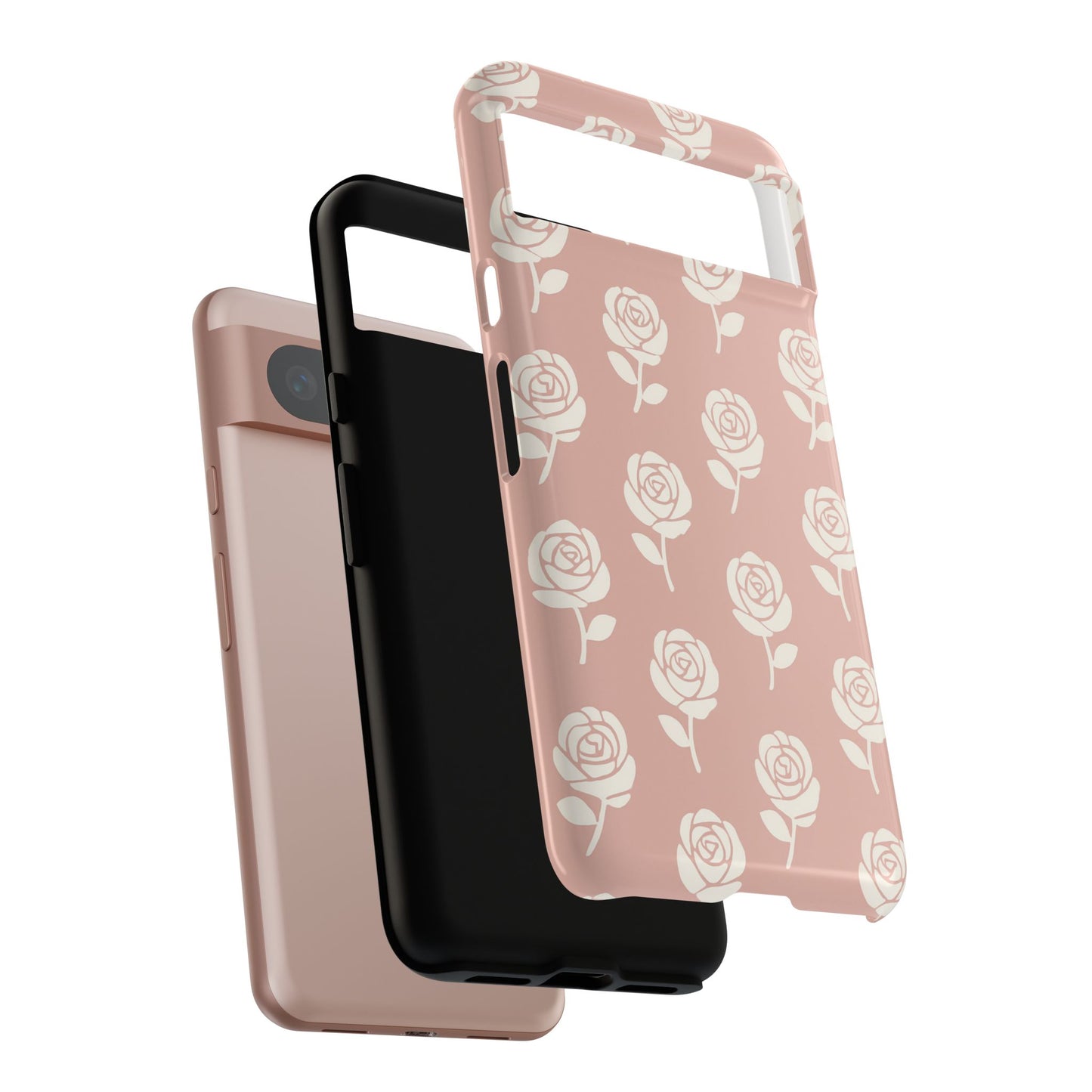 White Rose Pattern Tough Phone Case | Elegant Floral Aesthetic Case for Iphone, Samsung Galaxy and Pixel