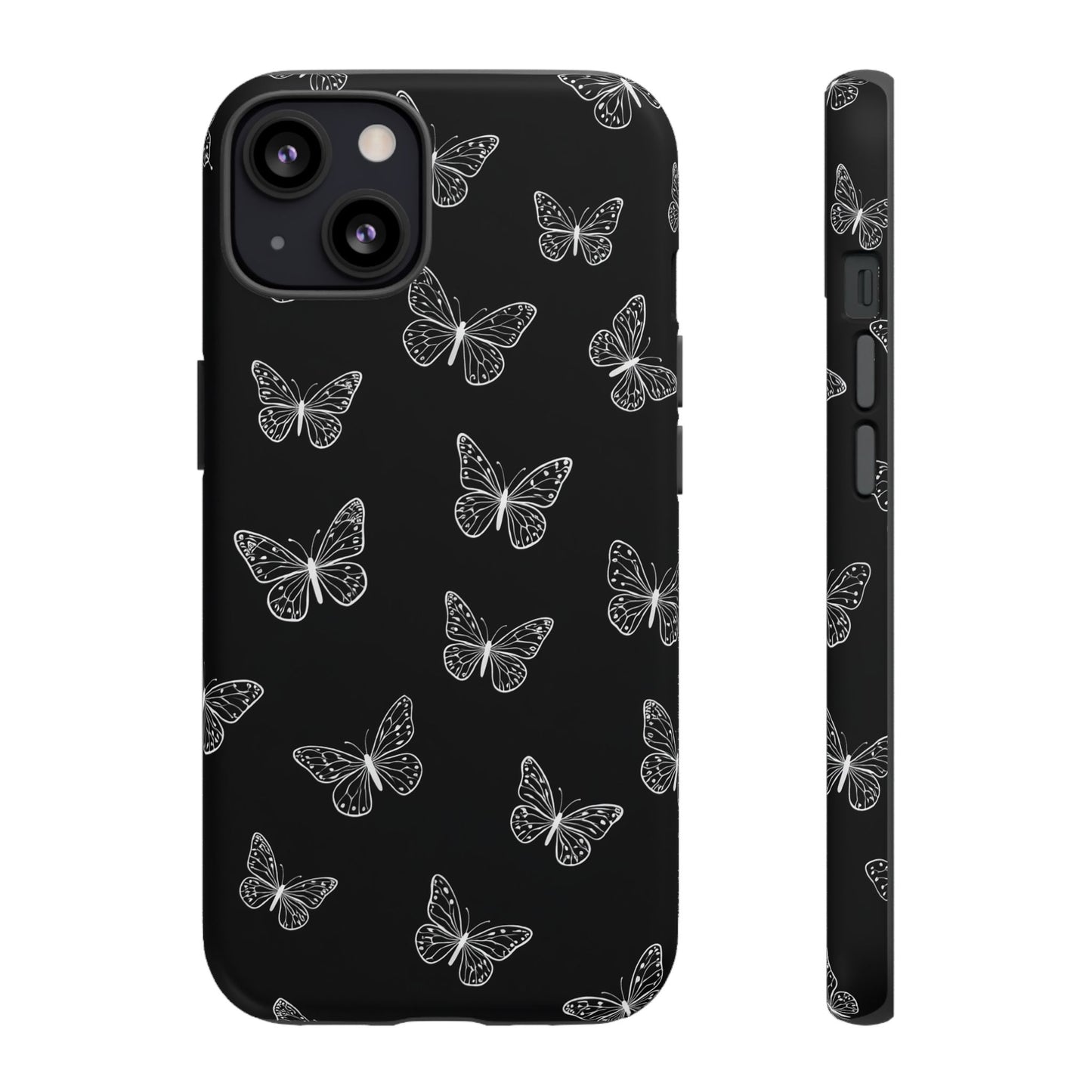 White Butterfly Pattern Phone Case – Dark Aesthetic Monochrome Tough Cover