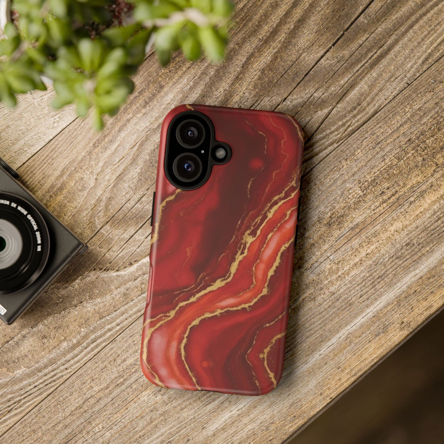Red Agate Marble Phone Case – Gold Vein Luxury Stone Tough Case (iPhone, Samsung, Pixel)