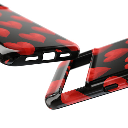 Red Heart Phone Case – Geometric Heart Pattern Tough Case (Black)