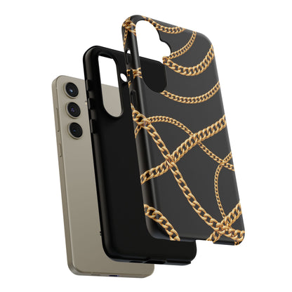 Luxury Gold Chain Phone Case – Black Designer Style Tough Protective Cover for Iphone, Samsung Galaxy and Pixel