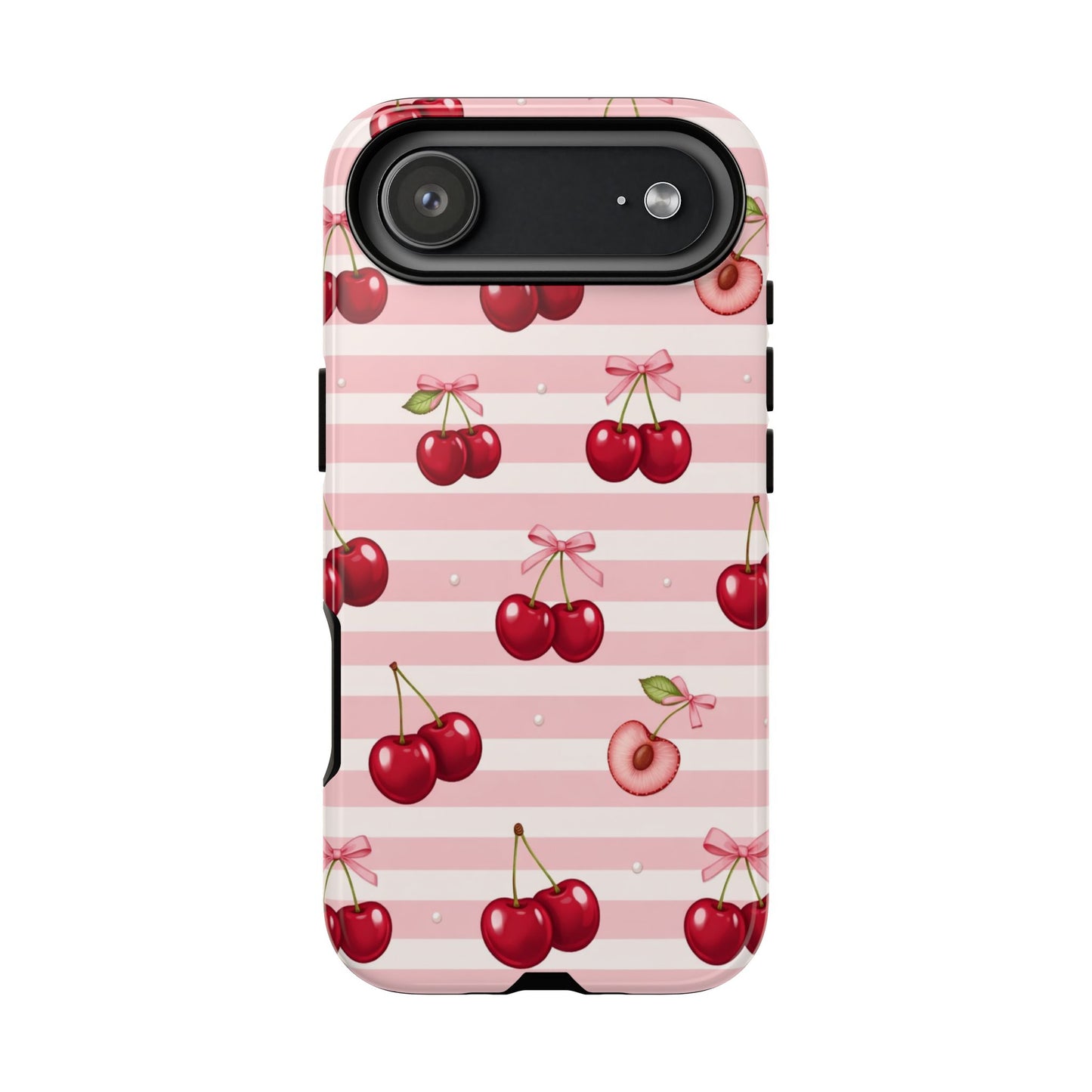 Coquette Cherry Bow Phone Case | Cute Pink Aesthetic Cherry Pattern Tough Case for iPhone & Samsung