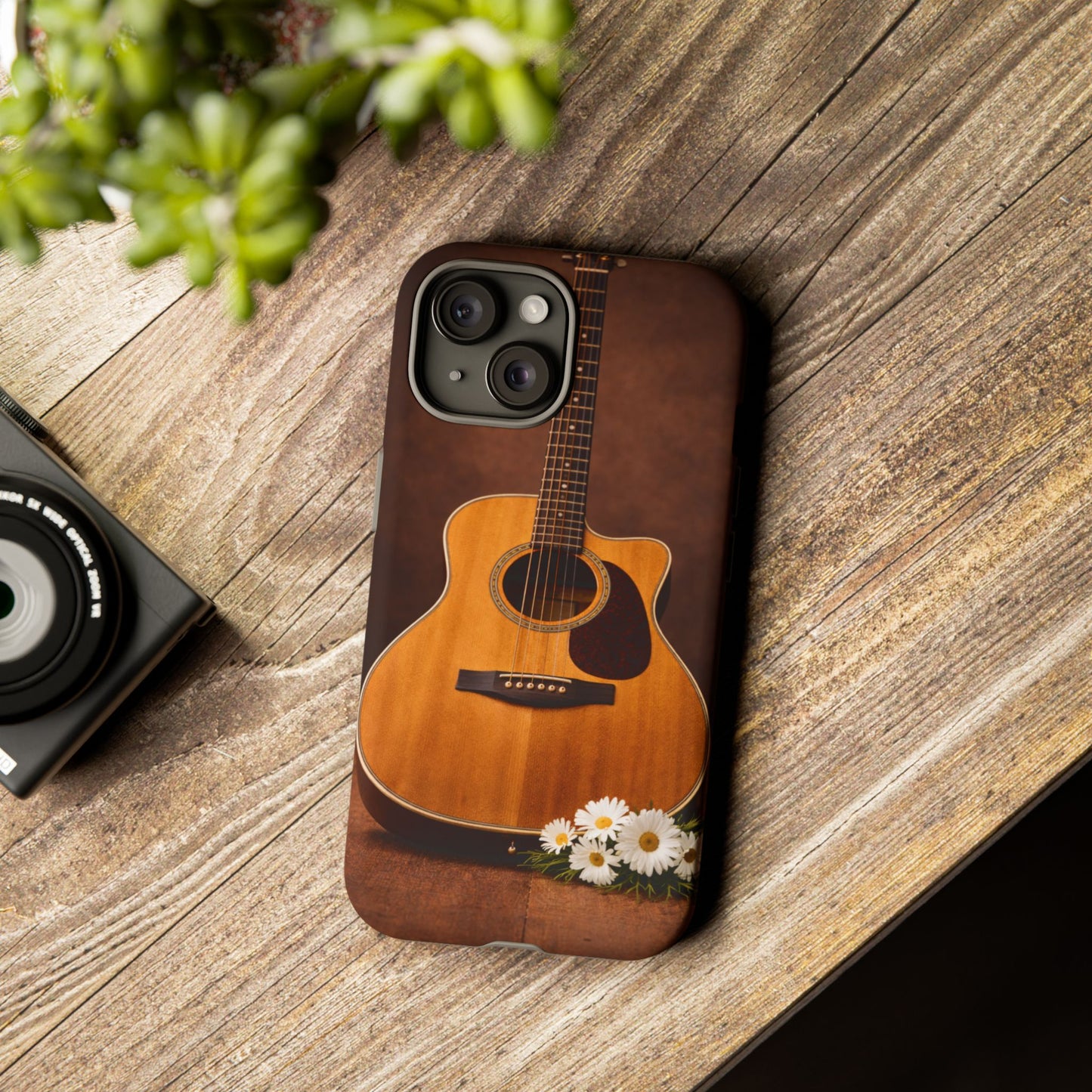 Acoustic Guitar Daisy Phone Case | Rustic Music Lover Tough Cover