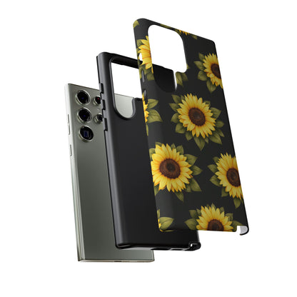Sunflower Floral Tough Phone Case – Black Background Protective Cover for Iphone, Samsung Galaxy and Pixel