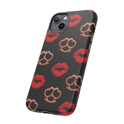 Red Lipstick & Knuckle Duster Phone Case | Bold Kiss Print Tough Protective Cover for Iphone, Samsung Galaxy and Pixel
