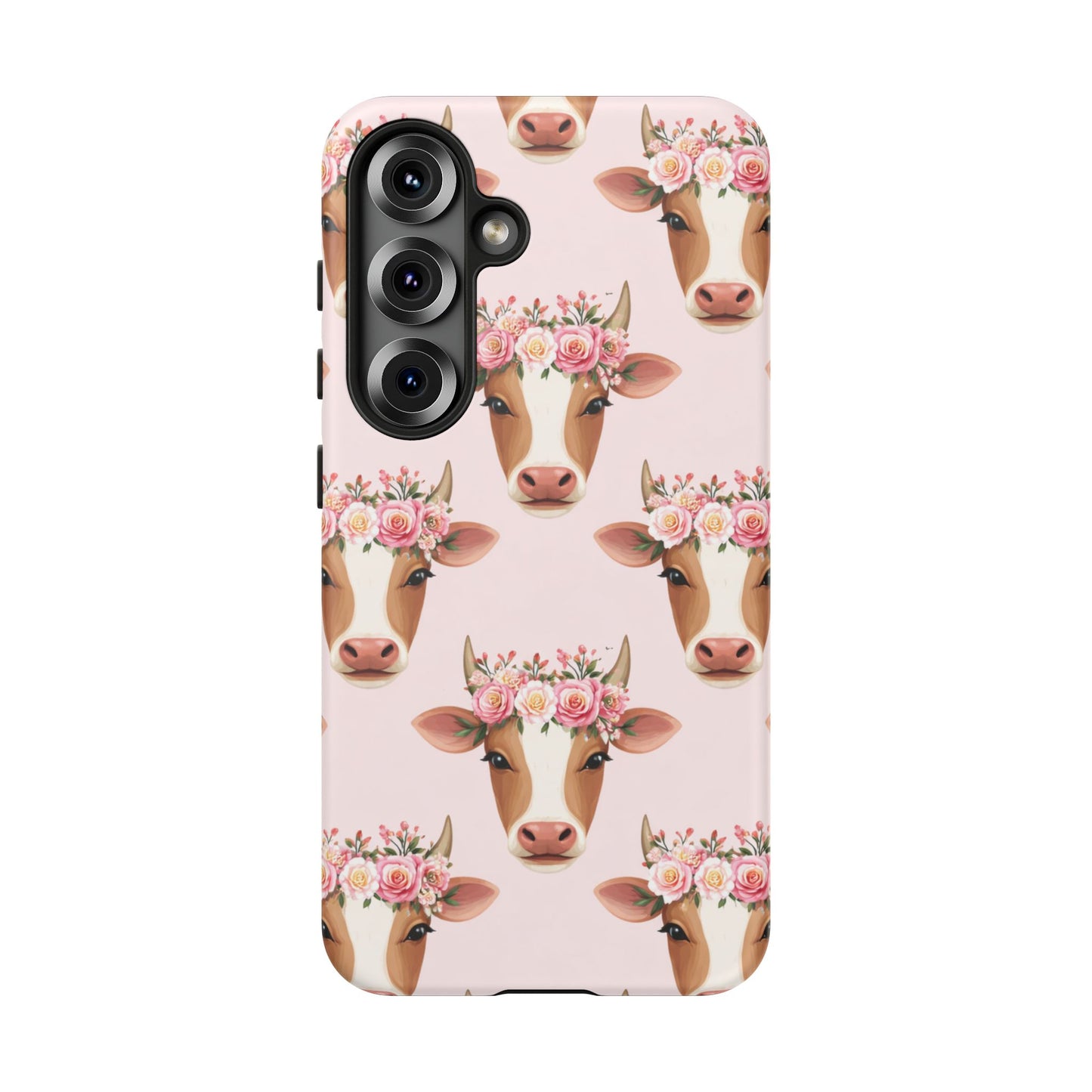 Floral Cow Phone Case – Cute Pink Cow Print Tough Protective Case for Iphone, Samsung Galaxy and Pixel