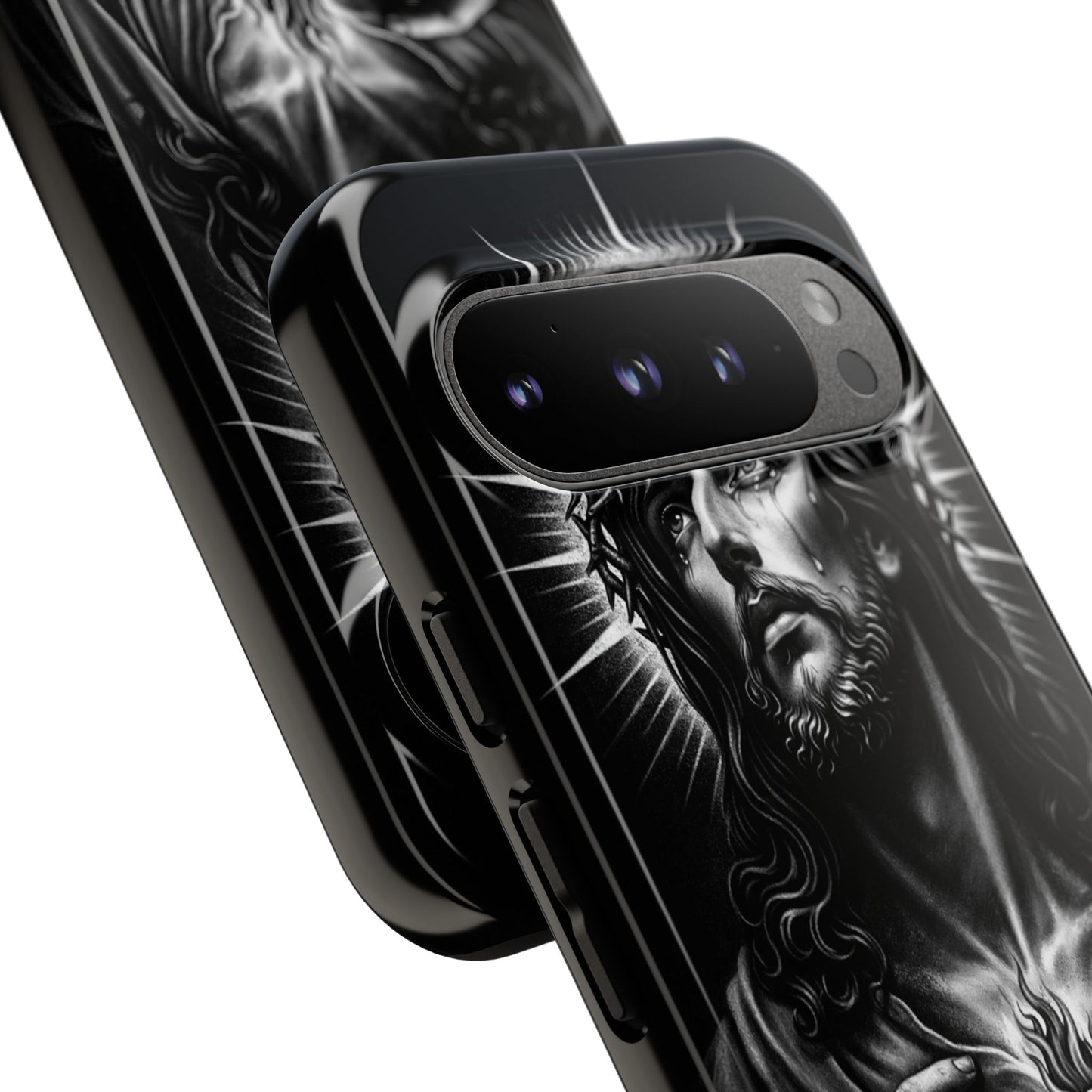 Jesus Sacred Heart Phone Case Black White Christian Faith Aesthetic
