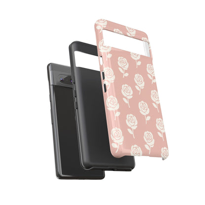 White Rose Pattern Tough Phone Case | Elegant Floral Aesthetic Case for Iphone, Samsung Galaxy and Pixel