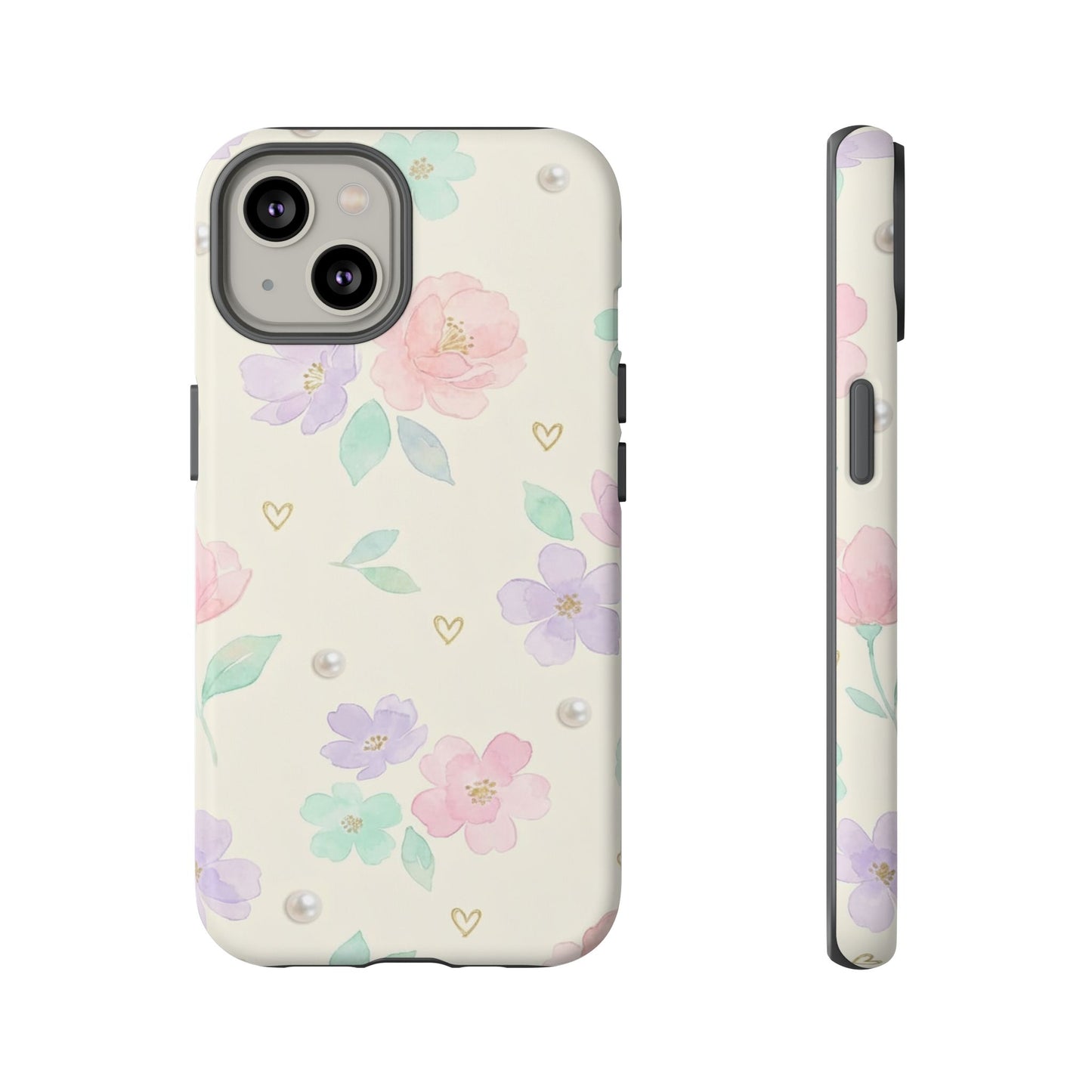 Pastel Floral Phone Case – Coquette Watercolor Flower Hearts Tough Case (iPhone, Samsung, Pixel)