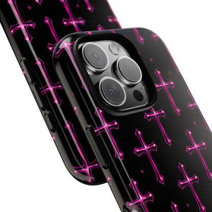 Neon Pink Cross Pattern Phone Case | Tough Protective Case for Iphone, Samsung Galaxy and Pixel