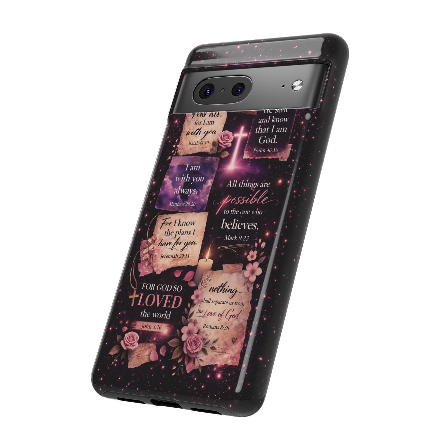 Christian Bible Verse Phone Case Pink Floral Faith Tough Protective Cover Gift