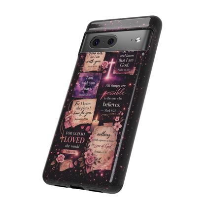 Christian Bible Verse Phone Case Pink Floral Faith Tough Protective Cover Gift