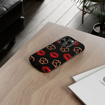 Red Lipstick & Knuckle Duster Phone Case | Bold Kiss Print Tough Protective Cover for Iphone, Samsung Galaxy and Pixel