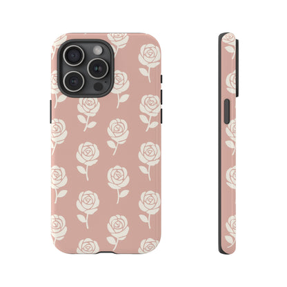 White Rose Pattern Tough Phone Case | Elegant Floral Aesthetic Case for Iphone, Samsung Galaxy and Pixel