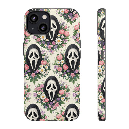 Floral Ghost Face Aesthetic Phone Case – Cute Spooky Tough Cover