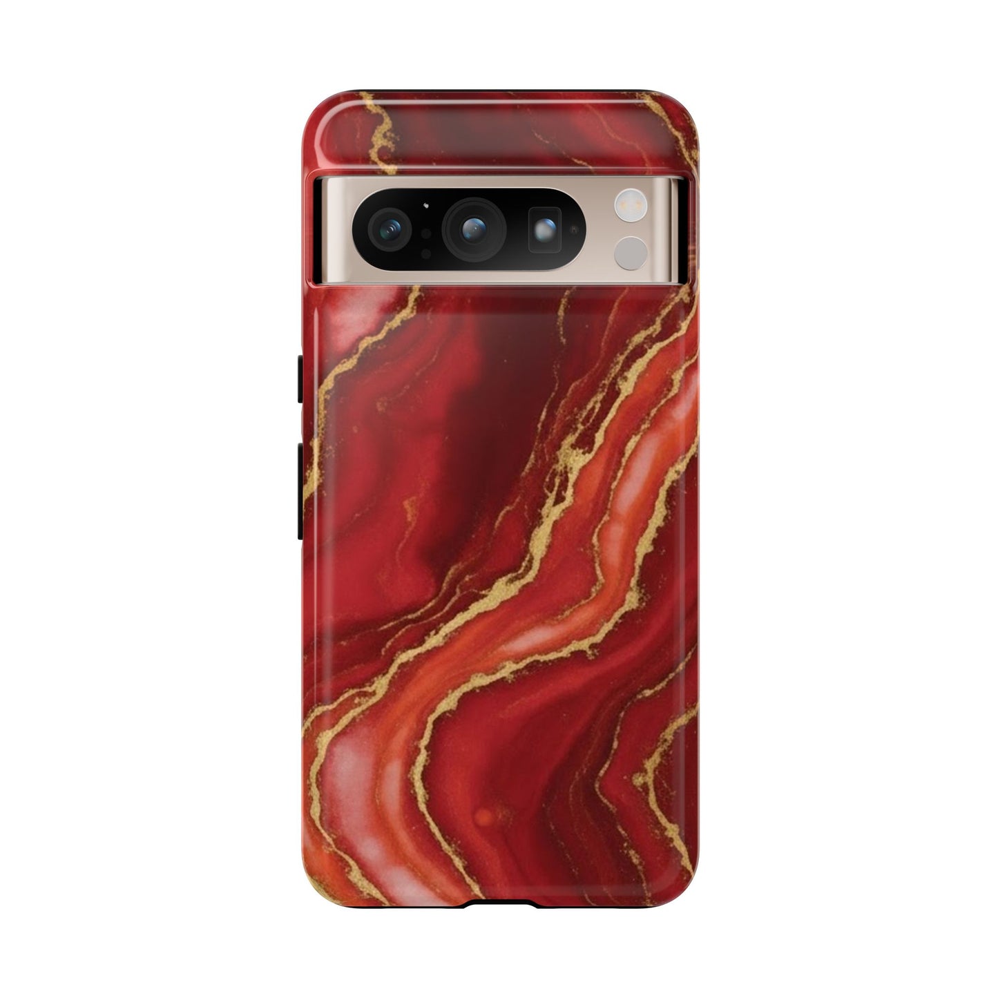 Red Agate Marble Phone Case – Gold Vein Luxury Stone Tough Case (iPhone, Samsung, Pixel)