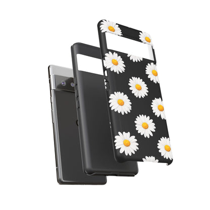 Black Daisy Floral Tough Phone Case – Cute Protective Cover for Iphone, Samsung Galaxy and Pixel