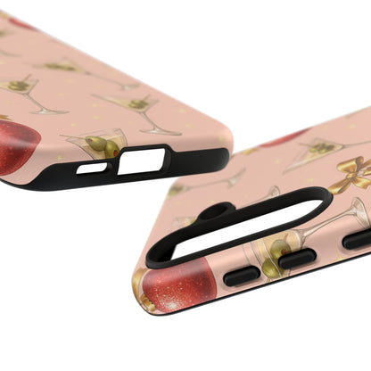 Cocktail Ornament Phone Case – Pink Martini & Cherry Pattern | Glossy or Matte for Iphone, Samsung Galaxy and Pixel