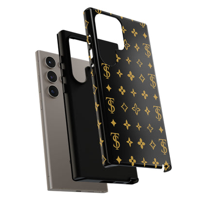 Gold Monogram Pattern Tough Phone Case | Black & Gold Luxury Design for Iphone, Samsung Galaxy and Pixel