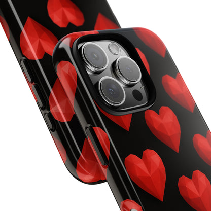 Red Heart Phone Case – Geometric Heart Pattern Tough Case (Black)