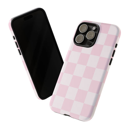 Light Pink Checkerboard Phone Case | Pastel Aesthetic Checkered iPhone & Samsung Tough Case