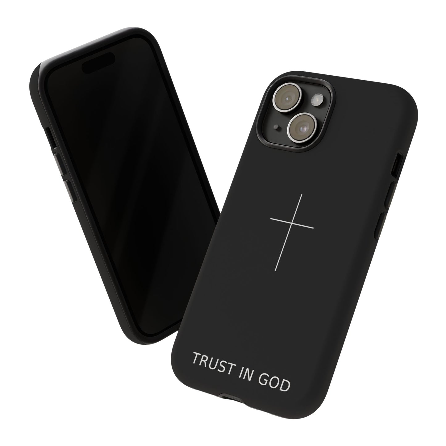 Trust in God Phone Case Minimal Cross Christian Black Tough Cover