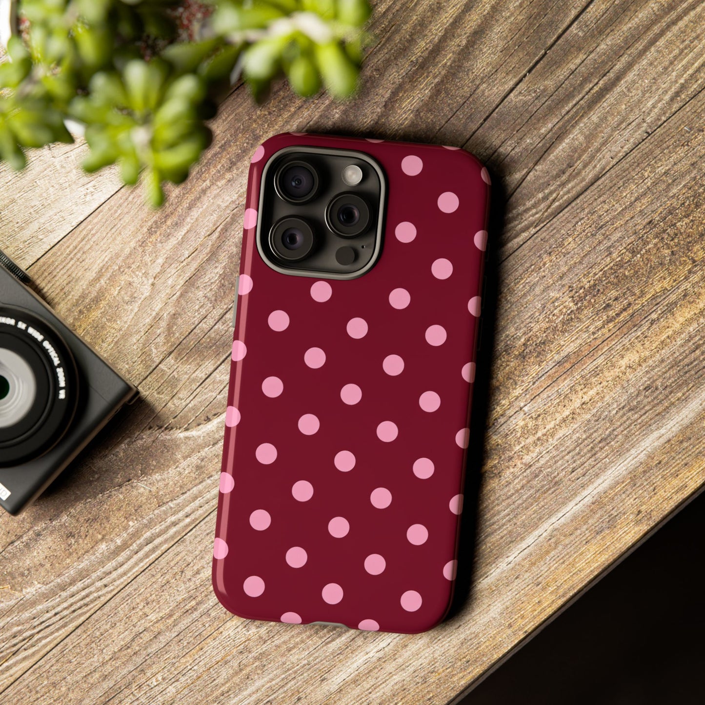 Pink Polka Dot Phone Case – Cute Aesthetic Tough Protective Phone Cover for Iphone, Samsung Galaxy and Pixel