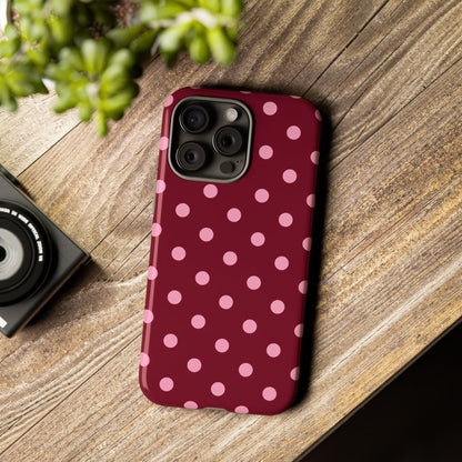 Pink Polka Dot Phone Case – Cute Aesthetic Tough Protective Phone Cover for Iphone, Samsung Galaxy and Pixel