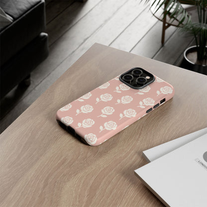 White Rose Pattern Tough Phone Case | Elegant Floral Aesthetic Case for Iphone, Samsung Galaxy and Pixel