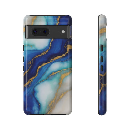 Blue & Gold Marble Phone Case – Luxury Resin Art Tough Case (iPhone, Samsung, Pixel)