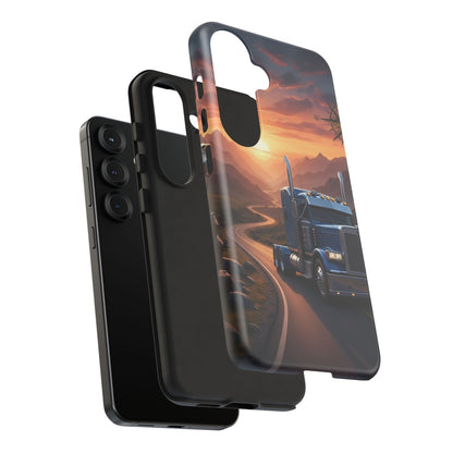 Semi Truck Sunset Phone Case | Trucker Gift | Diesel Truck Highway Road iPhone & Samsung Tough Protective Case