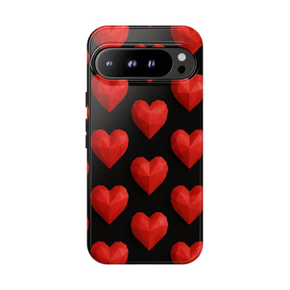 Red Heart Phone Case – Geometric Heart Pattern Tough Case (Black)