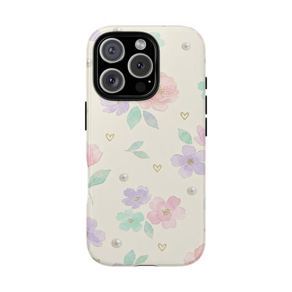 Pastel Floral Phone Case – Coquette Watercolor Flower Hearts Tough Case (iPhone, Samsung, Pixel)