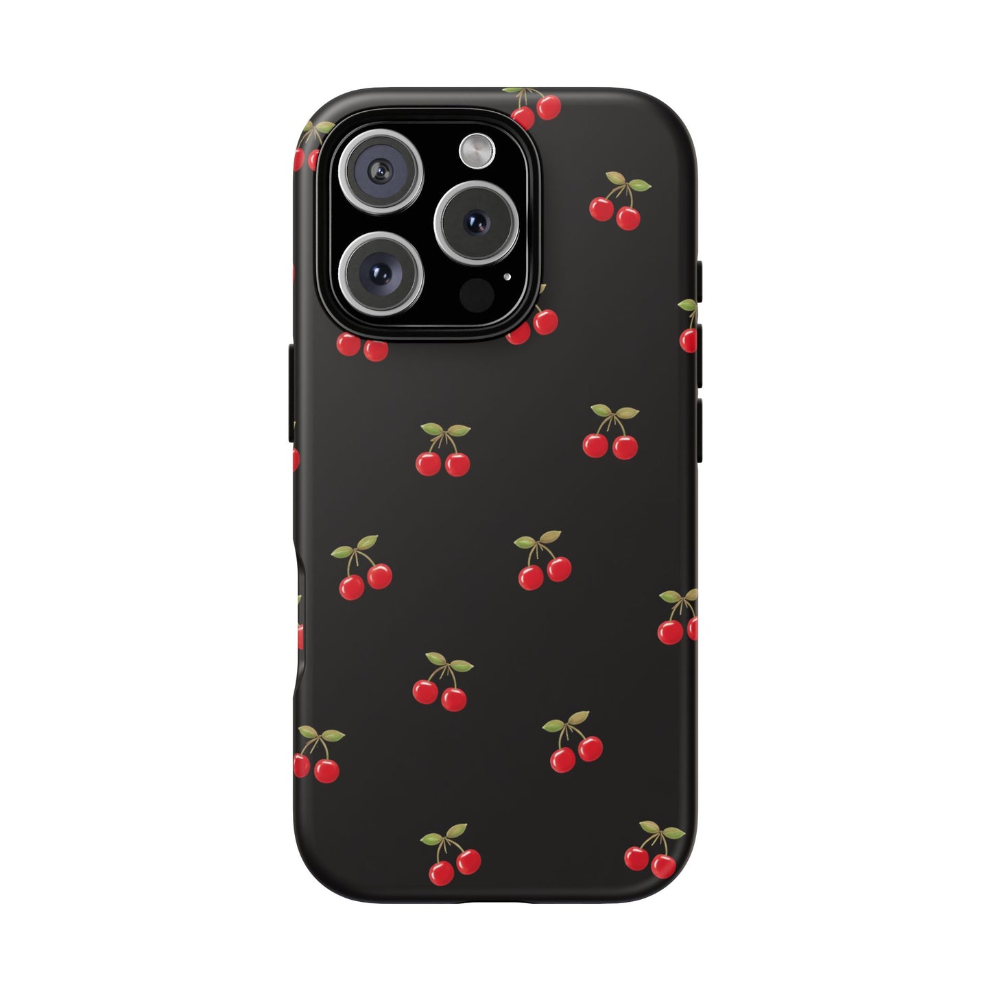 Cherry Pattern Phone Case — Slim Black Protective iPhone Case with Red Cherries for Iphone, Samsung Galaxy and Pixel