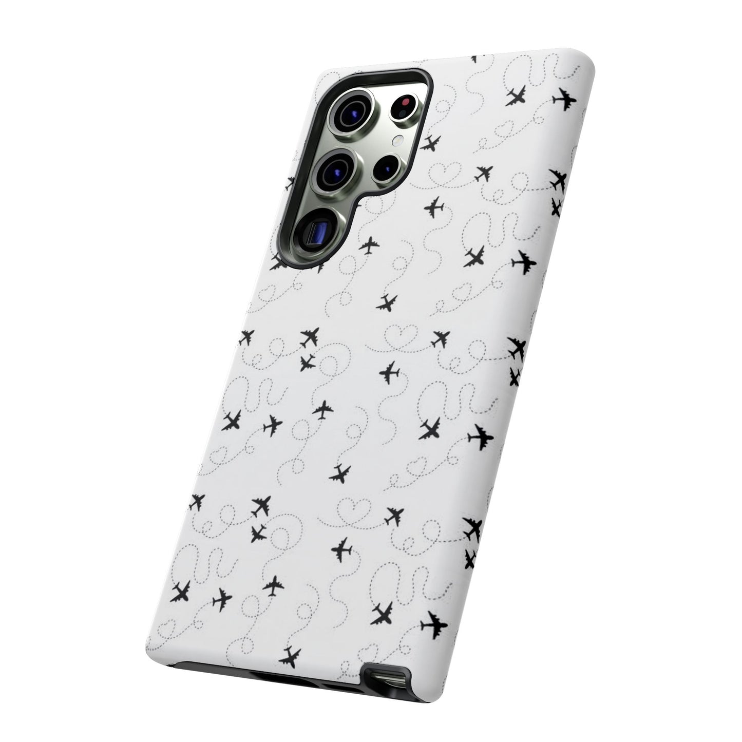 Minimal Paper Airplane Pattern Phone Case – Black White Aesthetic Tough Cover