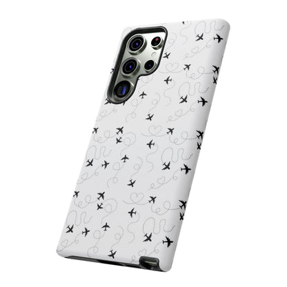 Minimal Paper Airplane Pattern Phone Case – Black White Aesthetic Tough Cover